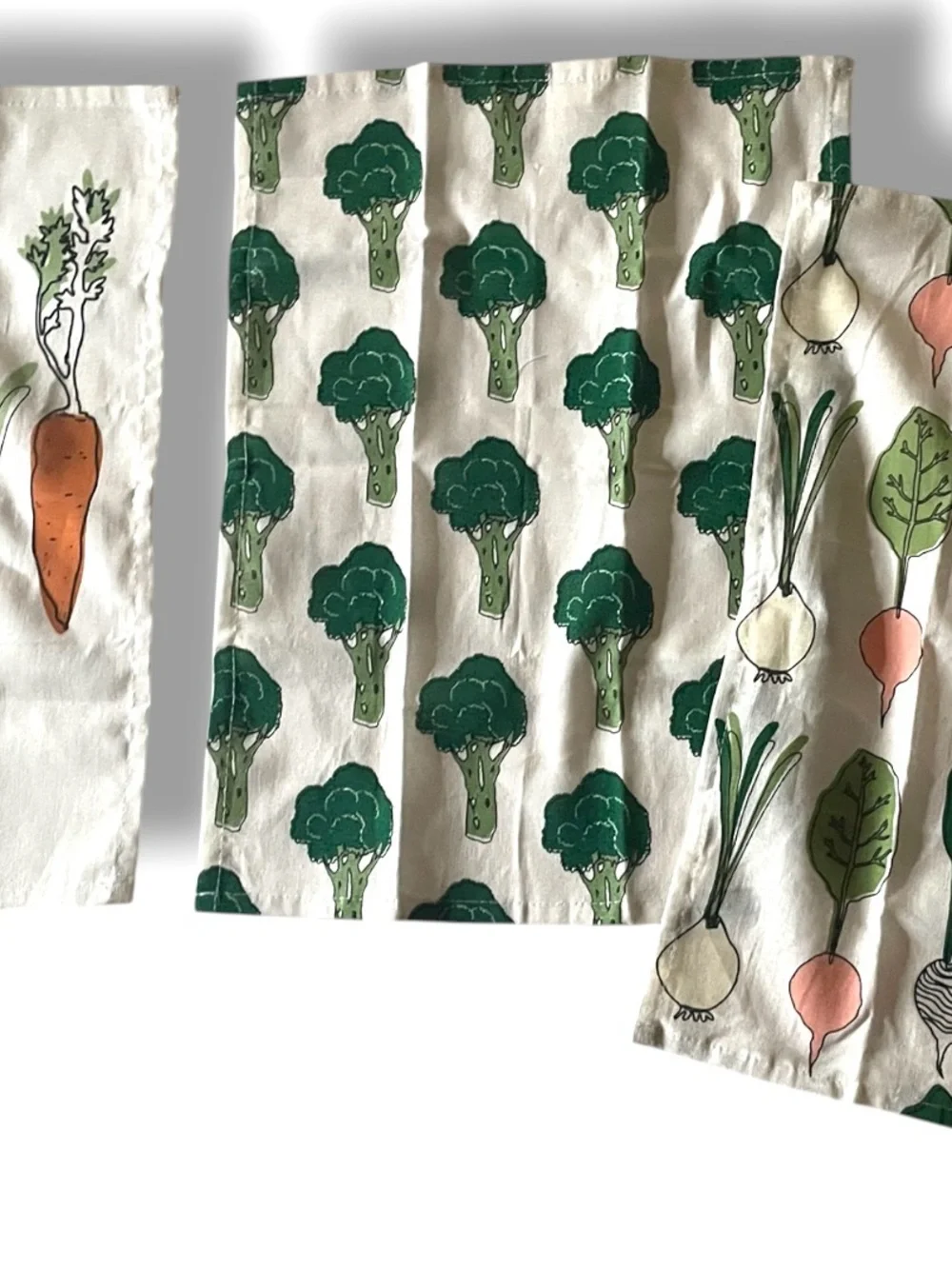Ikea Torvfly Kitchen Towels 3pk Veggie Print 16x12 Dish Drying Set NWOT